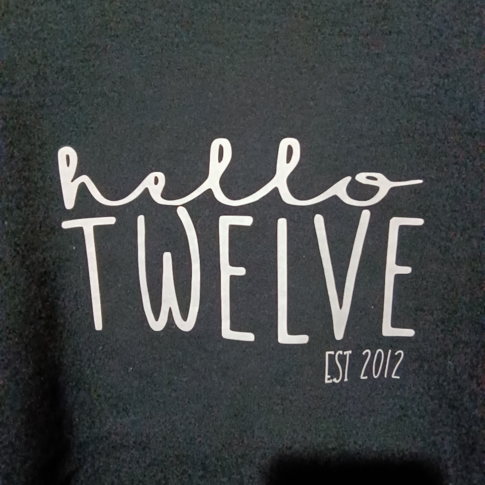 Gildan (Heavy Blend) black "hello Twelve est. 2012 sweatshirt size small - Picture 2 of 8